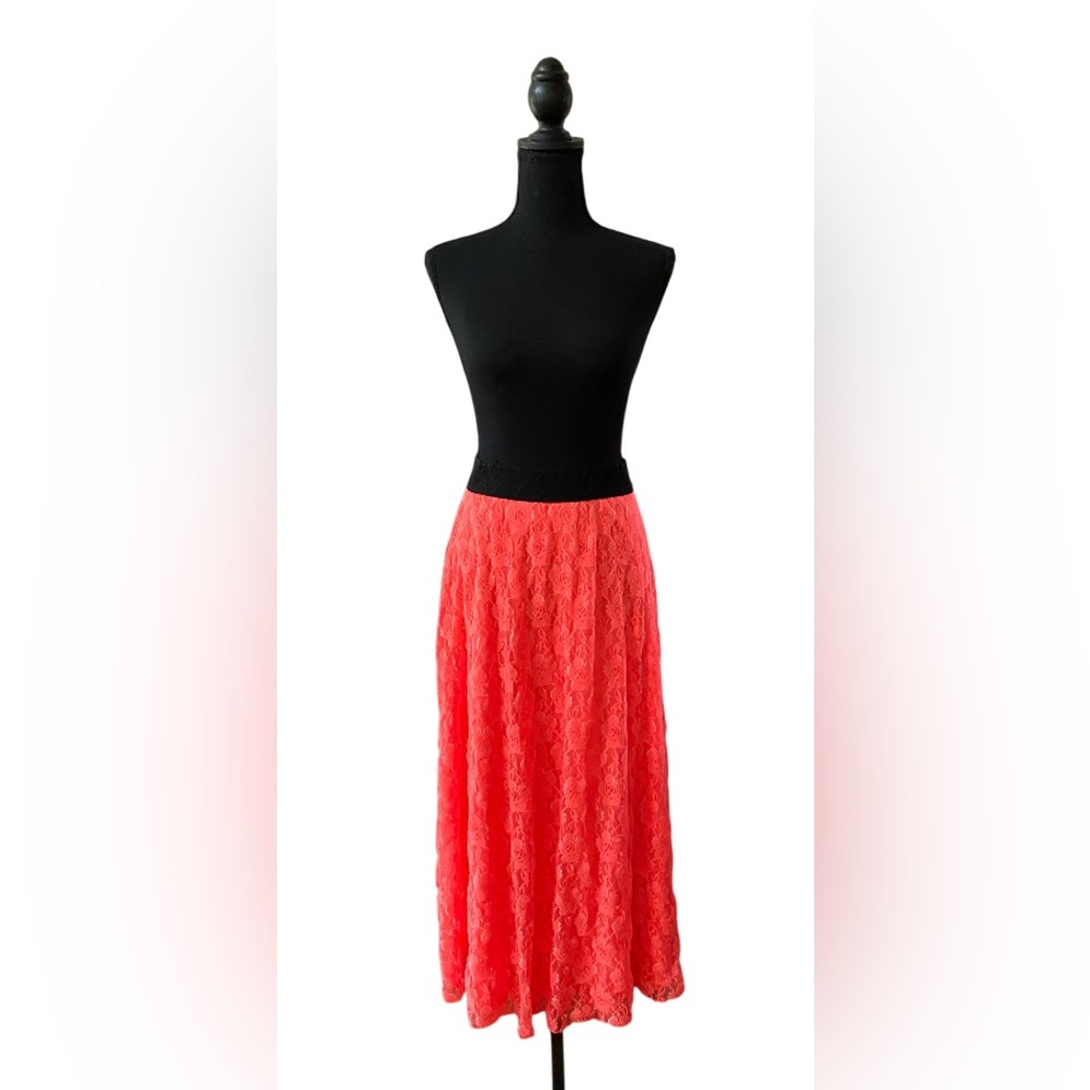 LuLaRoe: Vibrant Neon Coral Orange A-Line Lace Skirt
